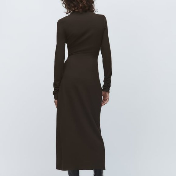 NWT ZARA DRAPED WOOL BLEND DRESS  TOFFEE - REF. 8853/638 XS, S, M - Picture 3 of 6